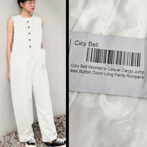 Cicy Bell Pants - Cicy Bell Casual Cargo Jumpsuit Loose Utility Sleeveless Romper Sz L